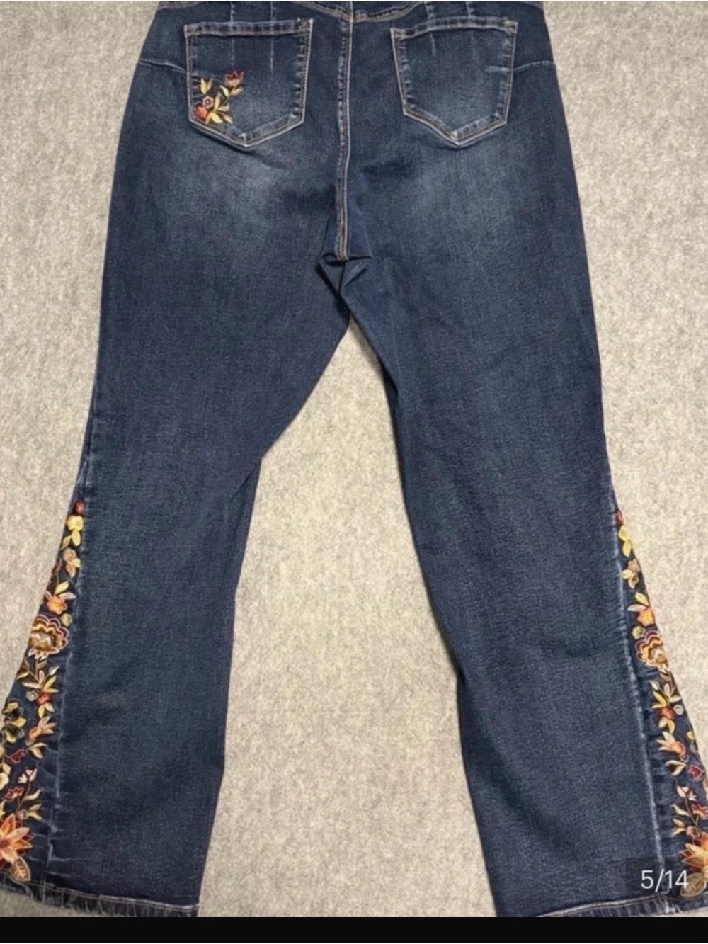 DRIFTWOOD Dark Blue Flare Jeans with Floral Side Embroidery